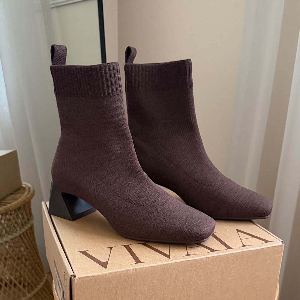 Vivaia Stretch-Knit Ankle Boots in Dark Brown